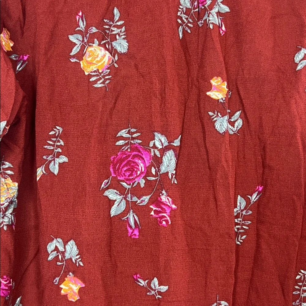 NWT Free People Women's Maroon Red Floral Vintage Combo Long Sleeve Dress Medium